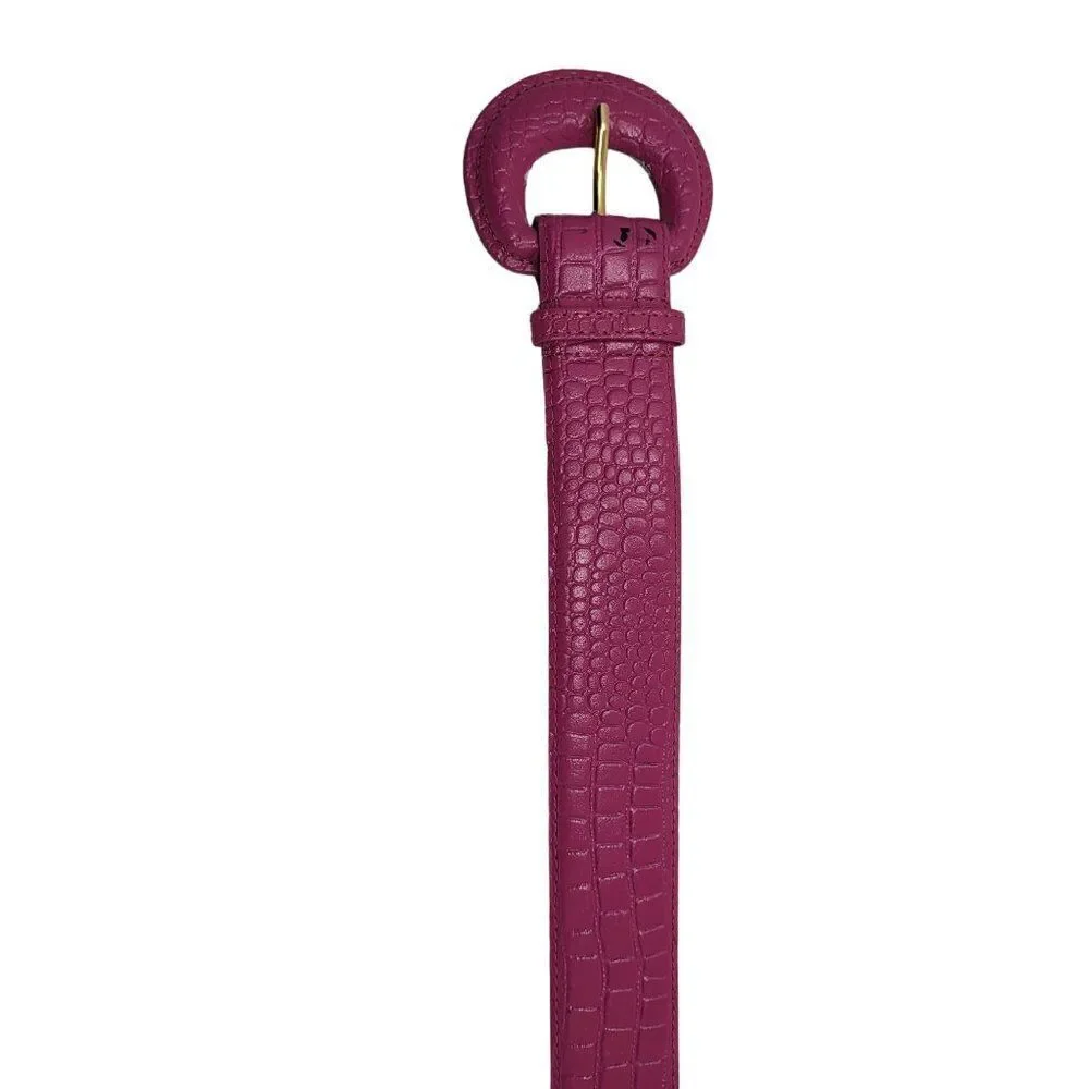 Vintage 80's Genuine Leather Belt L‎ Fuchsia Hot Pink Croc Embossed Barbiecore